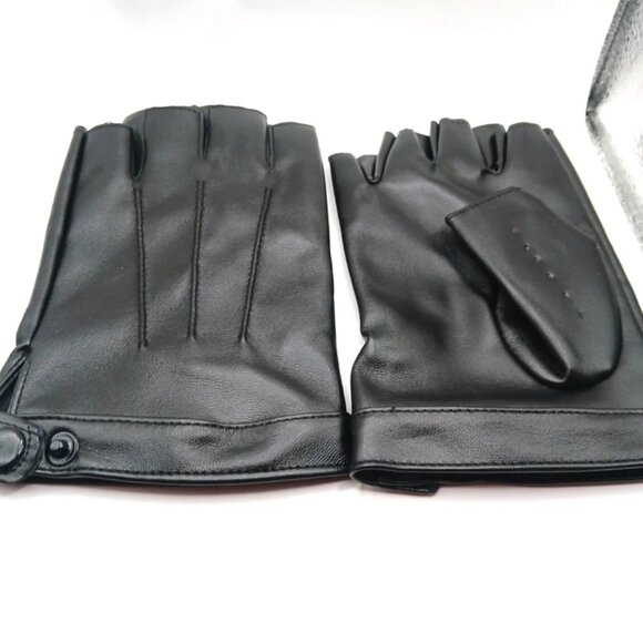Faux Leather Fingerless Gloves-Black New - Picture 2 of 10